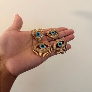 Gold and Blue Eye Drop Earrings